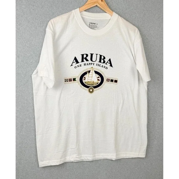 Aruba One Happy Island Graphic T Shirt White XL Passport Cotton - Picture 1 of 7
